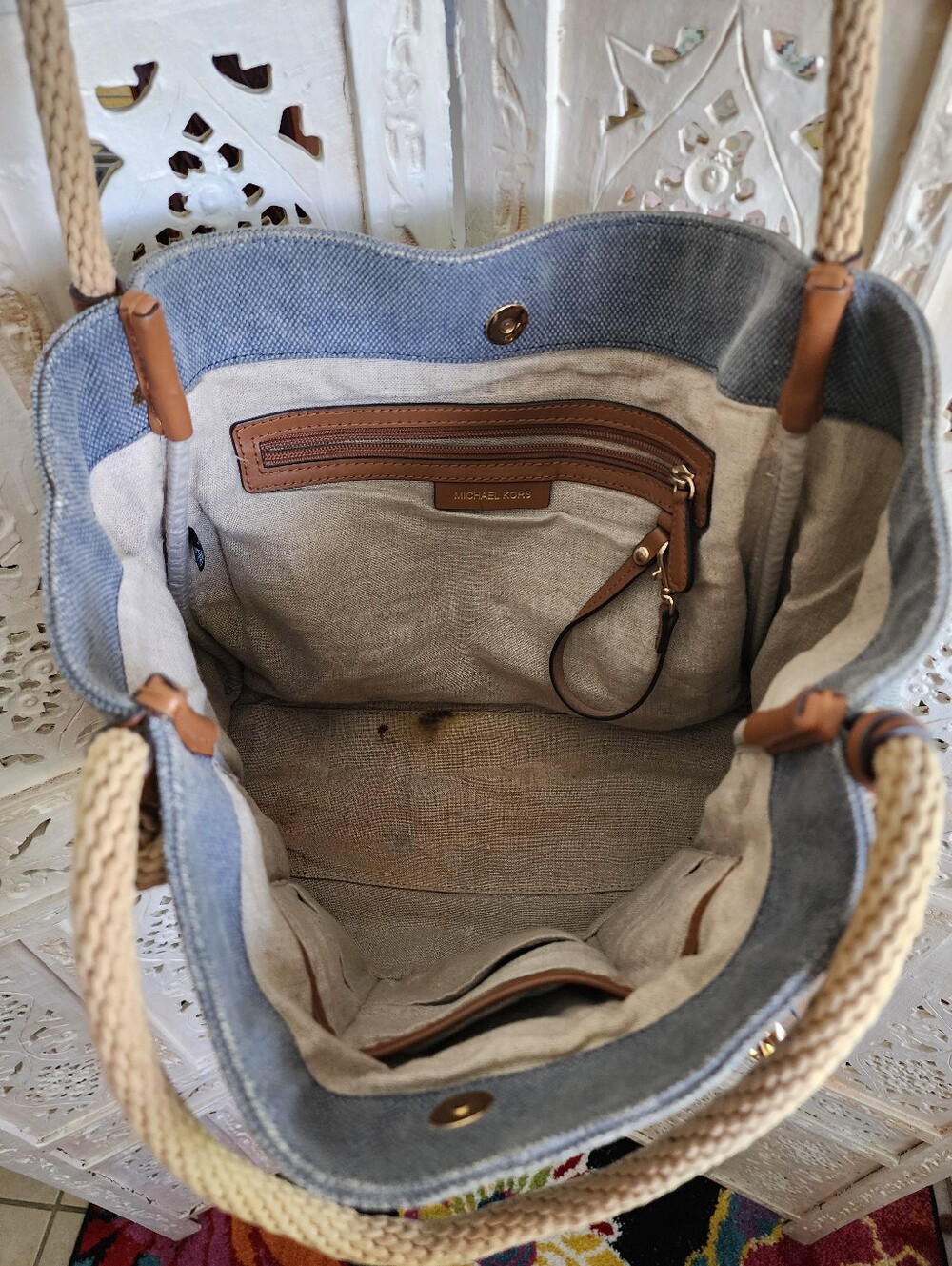 Michael Kors Isla Large Grab Bag- Blue Denim Canvas - Picture 8 of 11